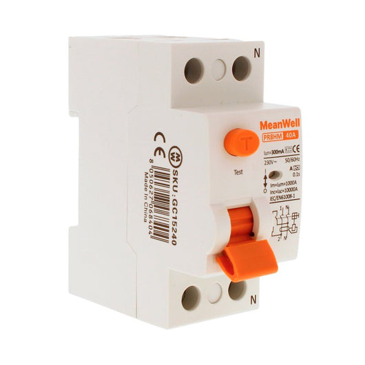 MeanWell RCCB Interruttore Differenziale Puro Tipo A 1P+N 2M 10000A 300mA 40A AC 230V IP20 IEC61008-1