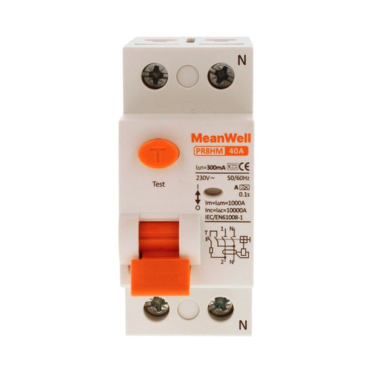 MeanWell RCCB Interruttore Differenziale Puro Tipo A 1P+N 2M 10000A 300mA 40A AC 230V IP20 IEC61008-1