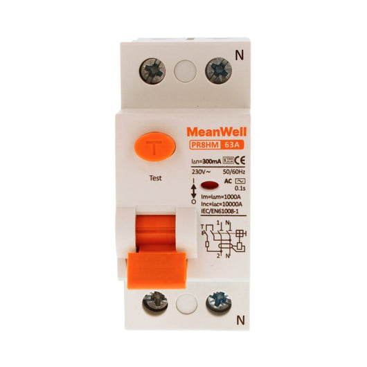 MeanWell RCCB Interruttore Differenziale Puro Tipo AC 1P+N 2M 10000A 300mA 63A AC 230V IP20 IEC61008-1