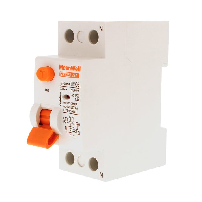 MeanWell RCCB Interruttore Differenziale Puro Tipo AC 1P+N 2M 10000A 30mA 25A AC 230V IP20 IEC61008-1