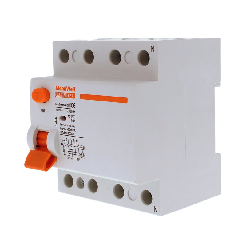 MeanWell RCCB Interruttore Differenziale Puro Tipo AC 3P+N 4M 10000A 300mA 63A AC 400V IP20 IEC61008-1