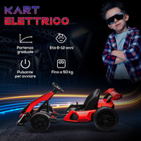 Go Kart Elettrico per Bambini 24V 12km/h con Seggiolino Regolabile Rosso