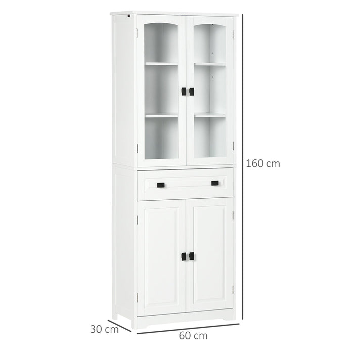 Credenza da Cucina Alta con 2 Armadietti e Cassetto 60x30x160 cm Bianco