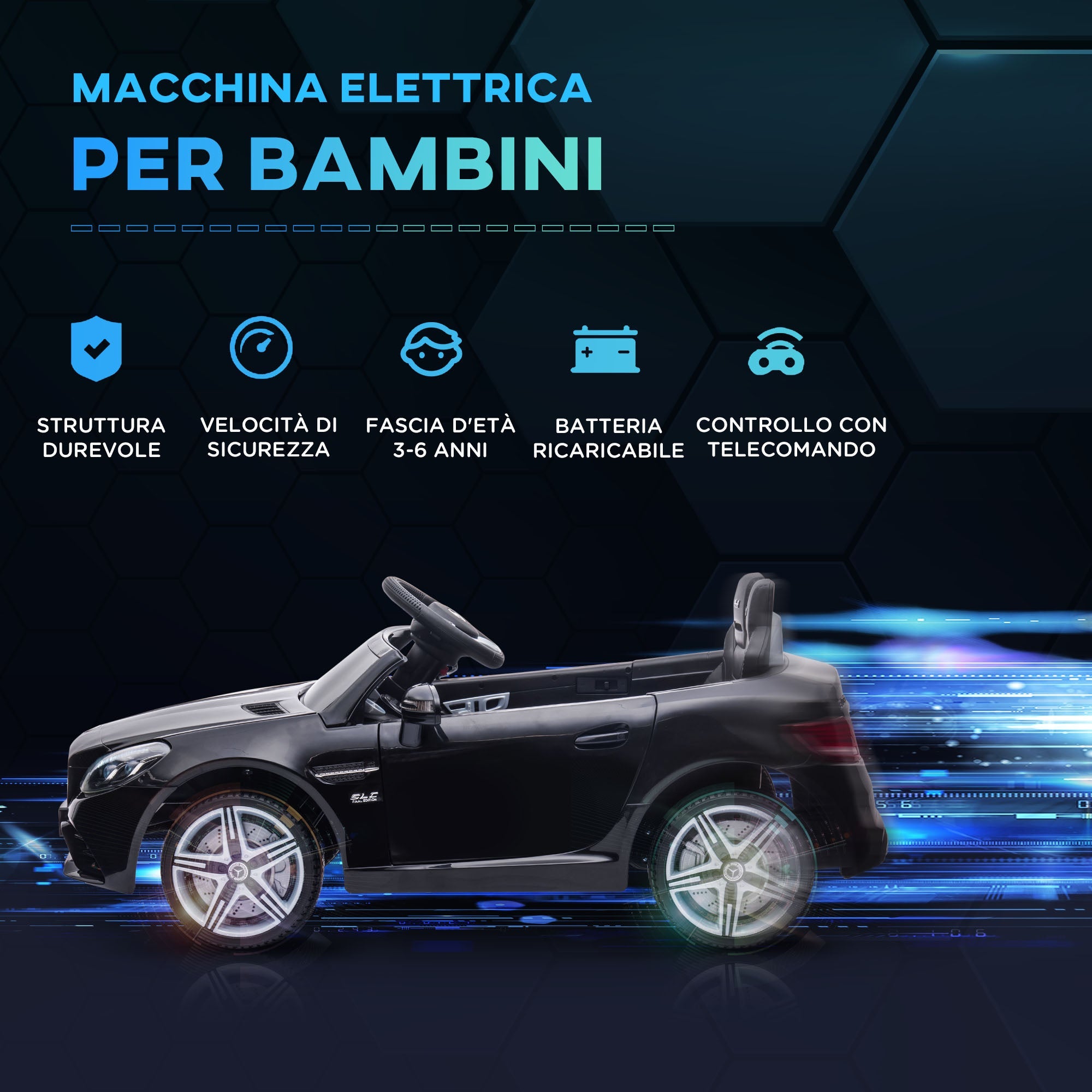 Macchina Elettrica per Bambini Licenza Mercedes SLC 300 con Telecomando Nero