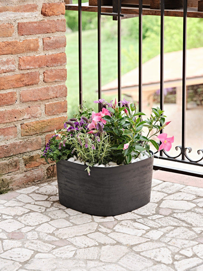 Vaso Per Fiori Rodi Polietilene Interno-Esterno con Riserva D'acqua Integrato Cm 37x37x21h col Fog (Grigio) AMZRODI37FOG