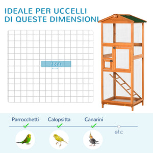 Voliera Gabbia per Uccelli da Esterno 68x63x165 cm in Legno Arancione