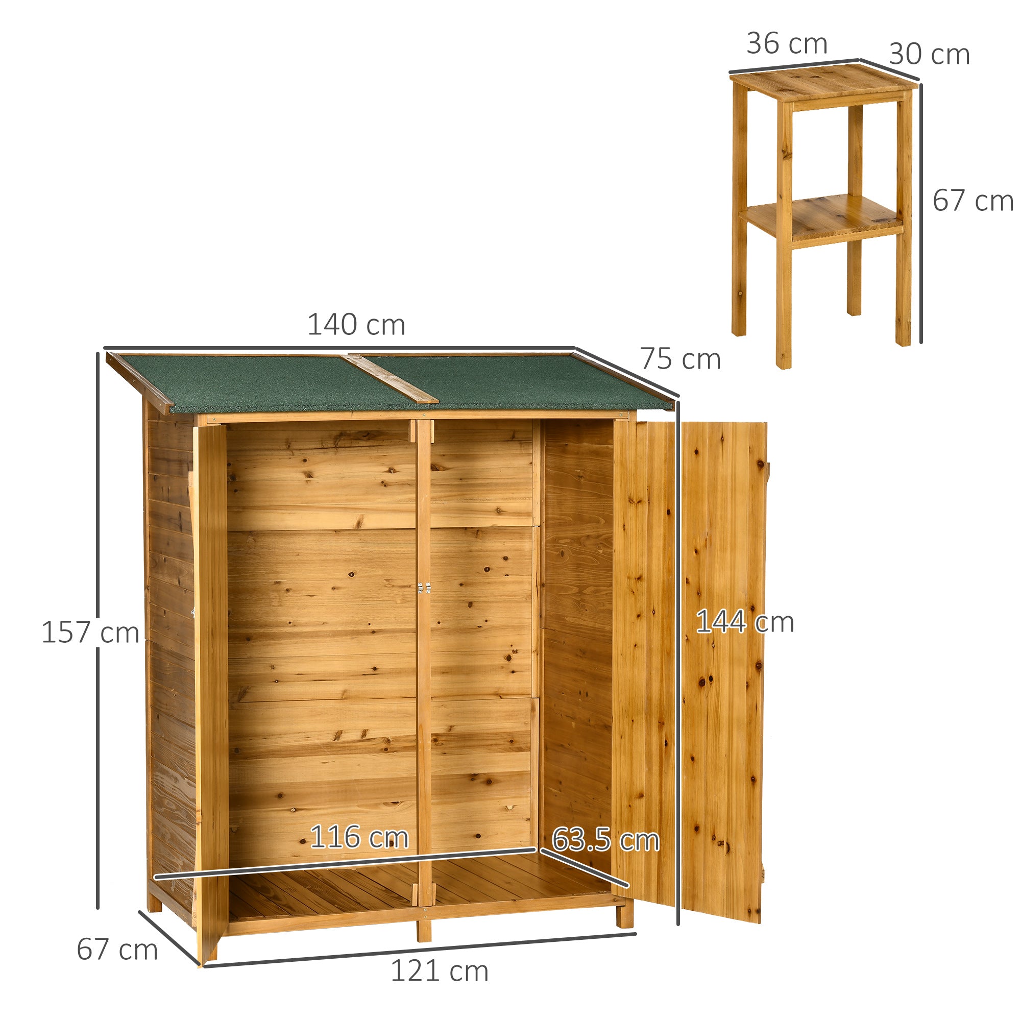 Casette Box da Giardino Porta Utensili 140x75x157 cm 2 Ante in Legno di Abete
