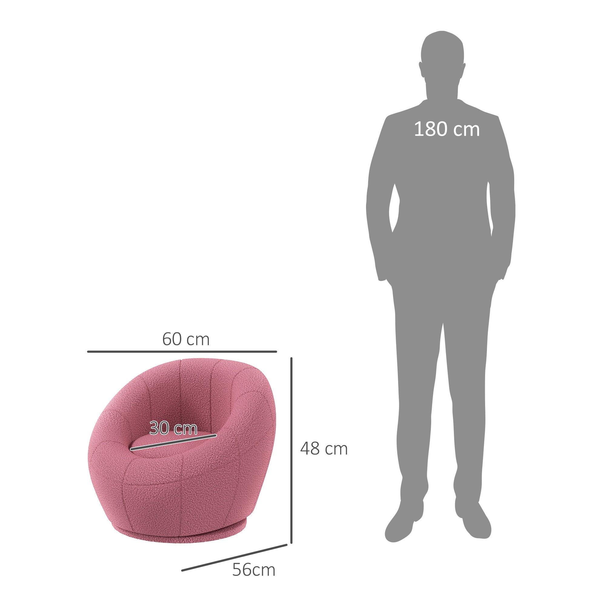 Poltroncina Mini Moderna con Imbottitura Spessa 60x56x48 cm in Peluche Rosa