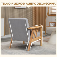 Poltrona 68x75x78 cm con Cuscino in Legno e Tessuto Vellutato Grigio