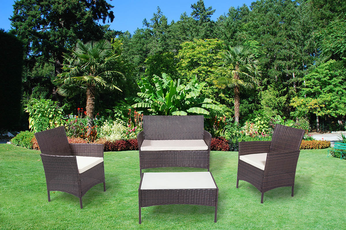 Salotto da giardino in rattan, set di divani da esterno in polyrattan marrone mod. Martino RT-E09ZB