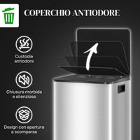 Pattumiera a Pedale 2 Sezioni da 20L 41,8x36,7x58 cm in Acciaio Inox e PP