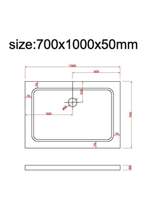 Piatto Doccia Rettangolare Ribassato In Abs H 5cm Con Piletta Inclusa 70x100