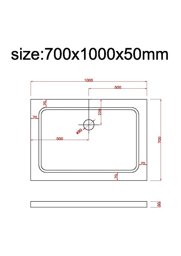 Piatto Doccia Rettangolare Ribassato In Abs H 5cm Con Piletta Inclusa 70x100