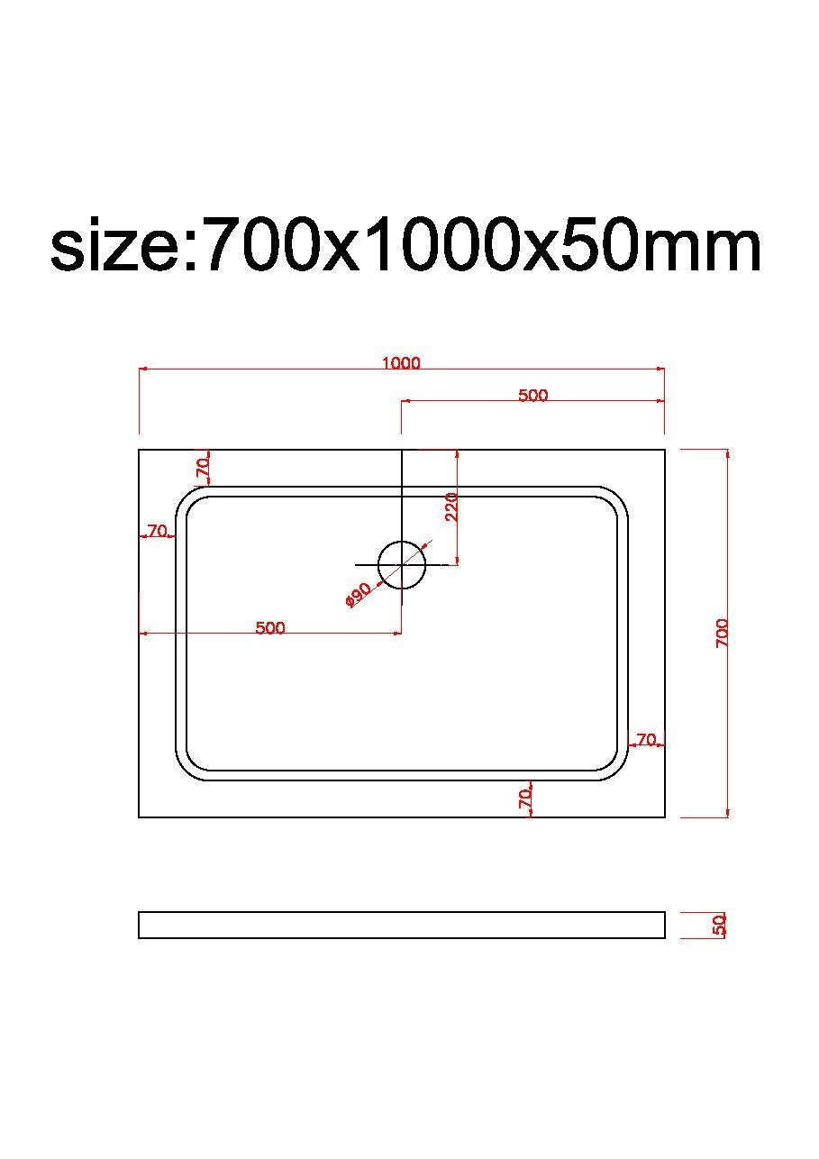 Piatto Doccia Rettangolare Ribassato In Abs H 5cm Con Piletta Inclusa 70x100