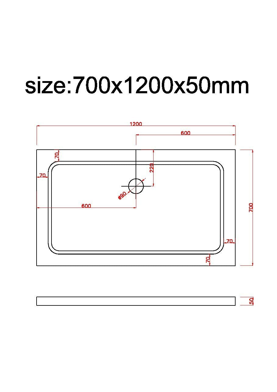 Piatto Doccia Rettangolare Ribassato In Abs H 5cm Con Piletta Inclusa 70x120