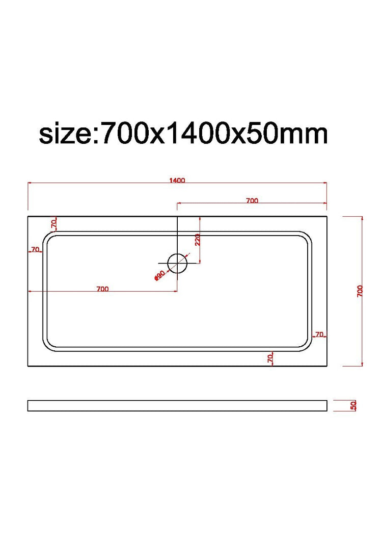 Piatto Doccia Rettangolare Ribassato In Abs H 5cm Con Piletta Inclusa 70x140