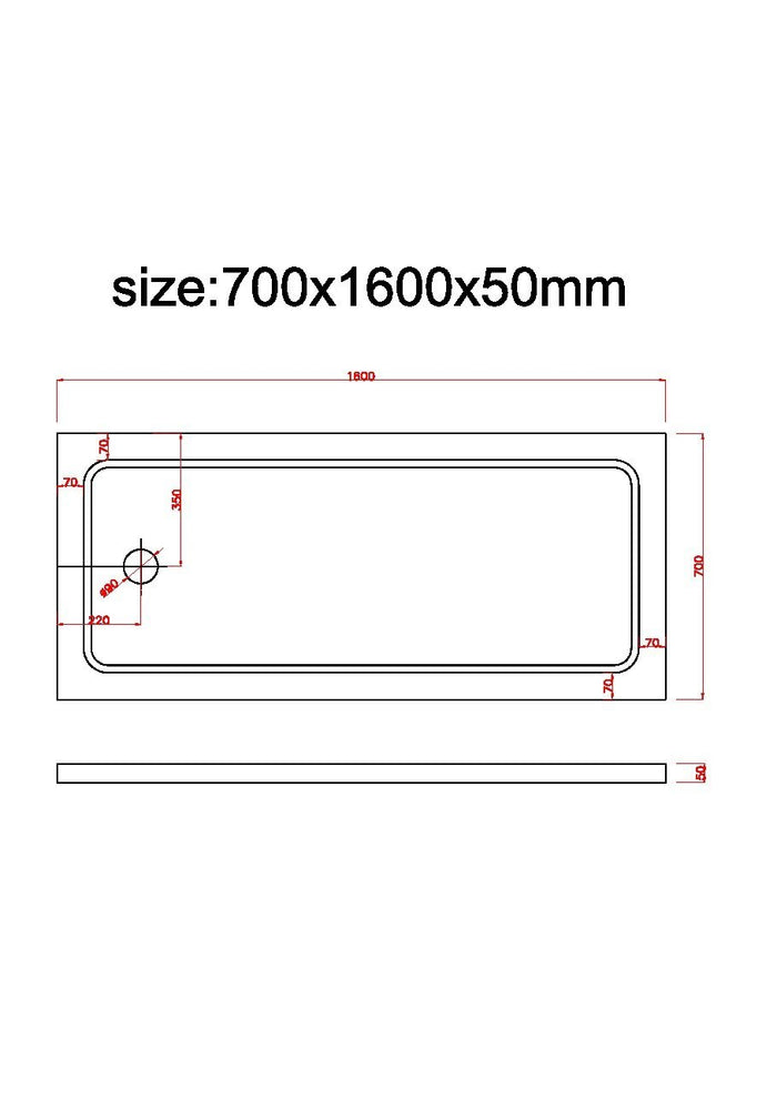 Piatto Doccia Rettangolare Ribassato In Abs H 5cm Con Piletta Inclusa 70x160