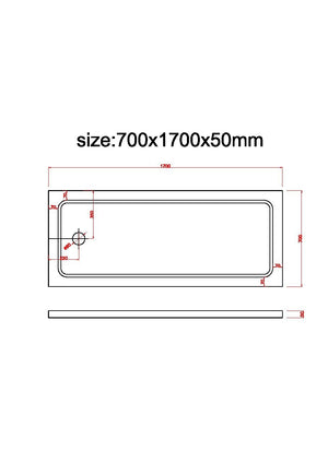 Piatto Doccia Rettangolare Ribassato In Abs H 5cm Con Piletta Inclusa 70x170