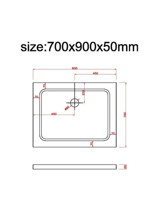 Piatto Doccia Rettangolare Ribassato In Abs H 5cm Con Piletta Inclusa 70x90