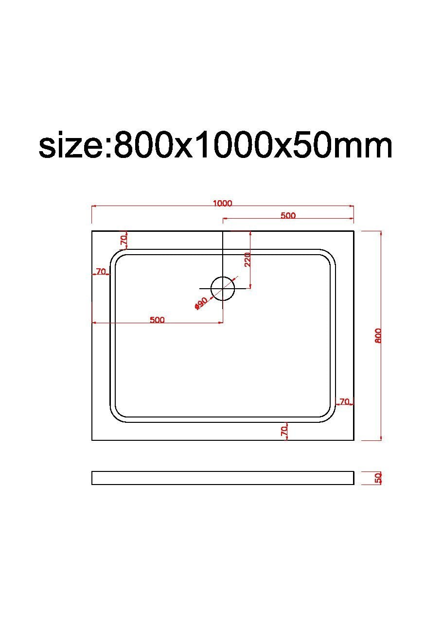 Piatto Doccia Rettangolare Ribassato In Abs H 5cm Con Piletta Inclusa 80x100