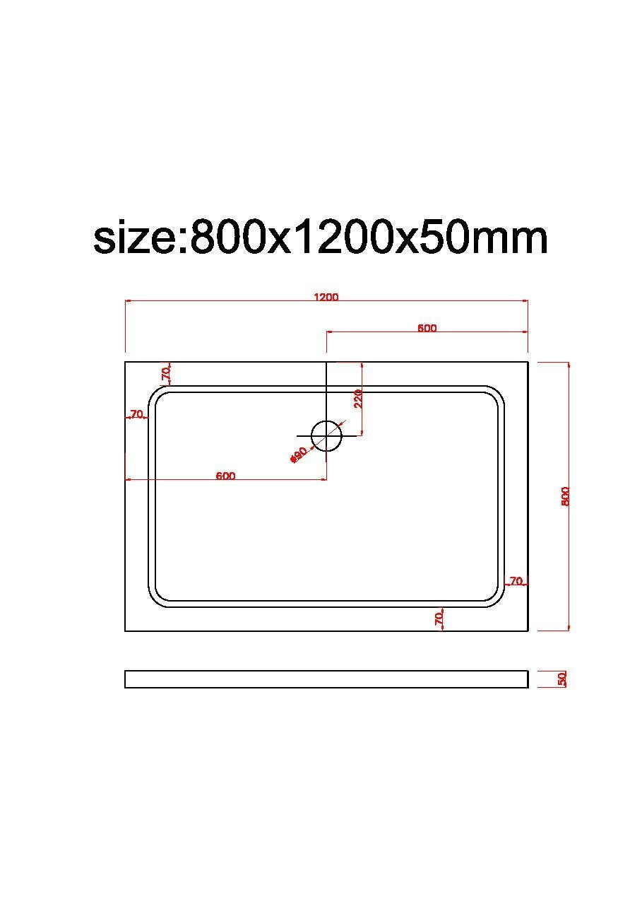 Piatto Doccia Rettangolare Ribassato In Abs H 5cm Con Piletta Inclusa 80x120