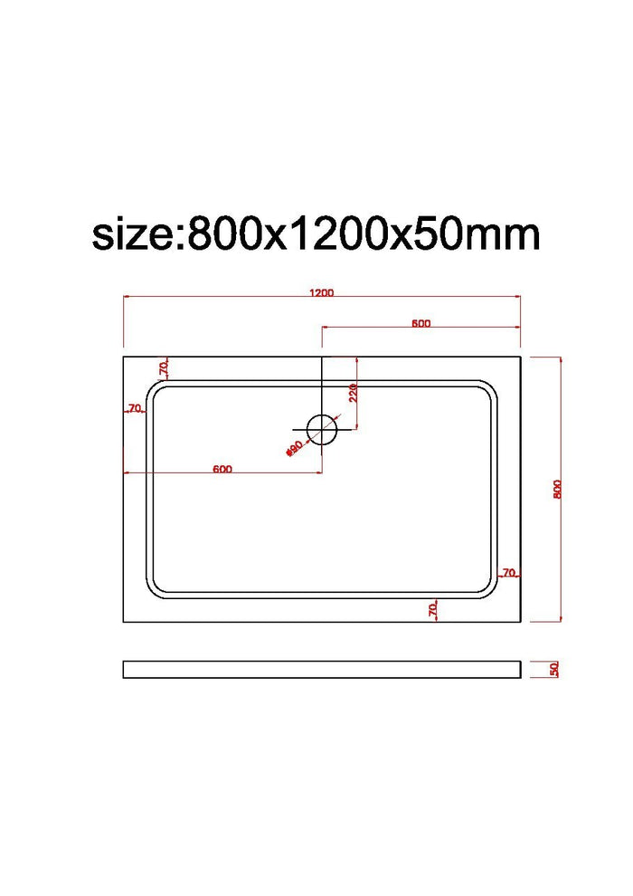 Piatto Doccia Rettangolare Ribassato In Abs H 5cm Con Piletta Inclusa 80x120