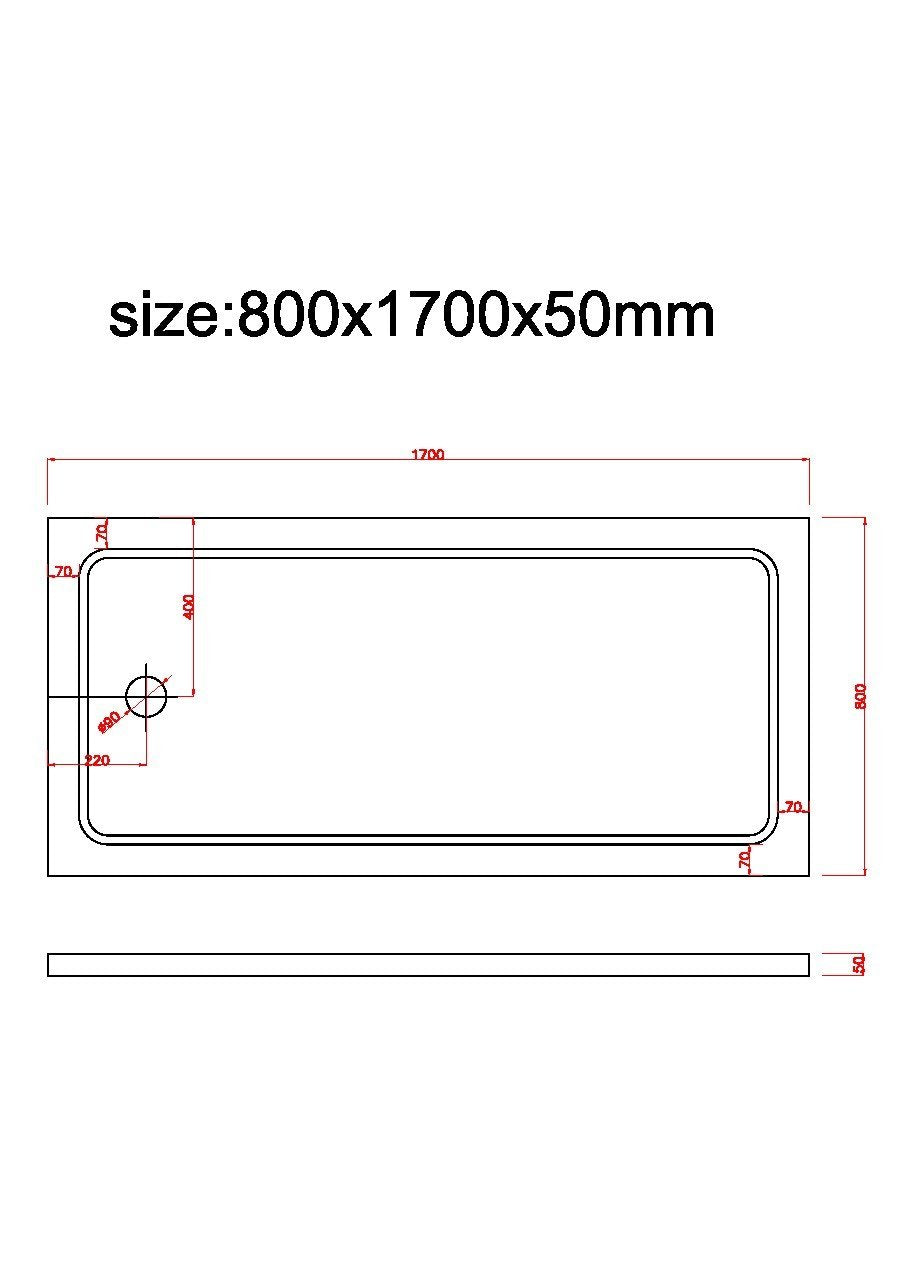 Piatto Doccia Rettangolare Ribassato In Abs H 5cm Con Piletta Inclusa 80x170