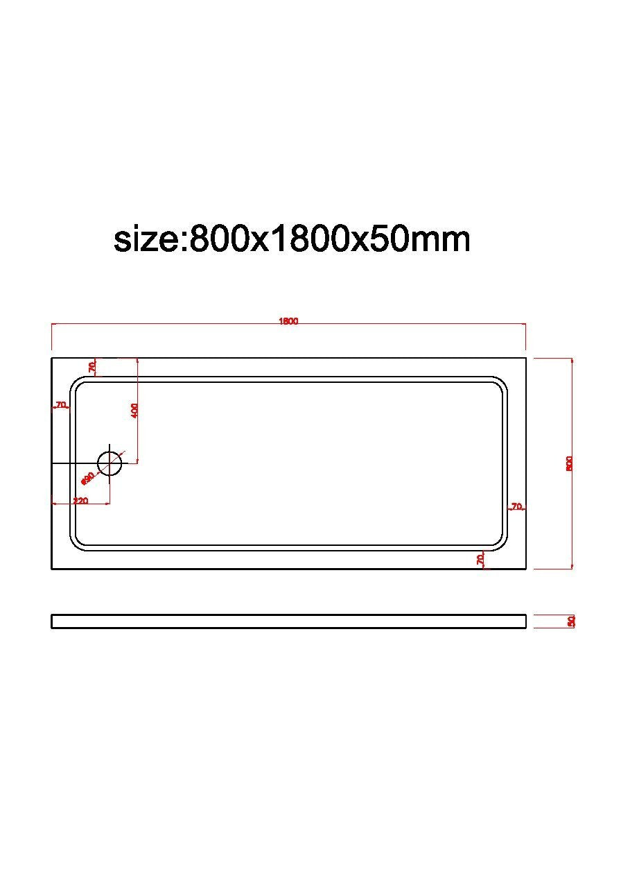 Piatto Doccia Rettangolare Ribassato In Abs H 5cm Con Piletta Inclusa 80x180