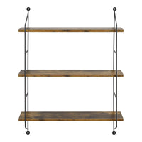 Scaffale da Parete Ösel a 3 Ripiani Regolabili 48 x 15 x 63.5 cm Effetto Legno Scuro / Nero [en.casa]