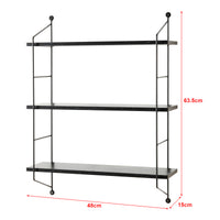 Scaffale da Parete à–sel a 3 Ripiani Regolabili 48 x 15 x 63.5 cm Effetto Marmo Nero / Nero [en.casa]