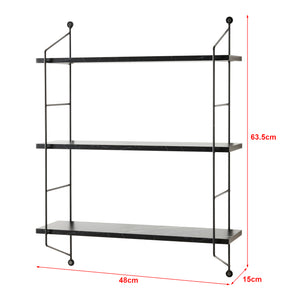 Scaffale da Parete à–sel a 3 Ripiani Regolabili 48 x 15 x 63.5 cm Effetto Marmo Nero / Nero [en.casa]