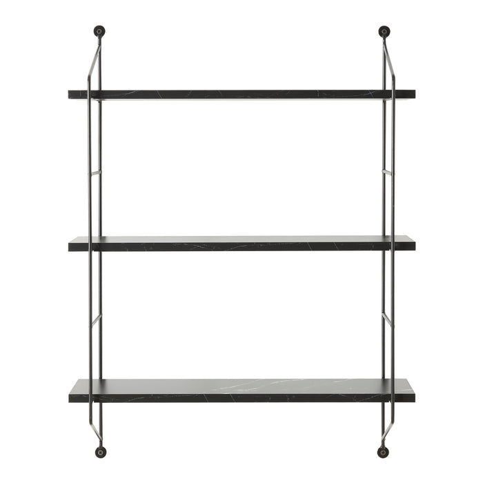 Scaffale da Parete à–sel a 3 Ripiani Regolabili 48 x 15 x 63.5 cm Effetto Marmo Nero / Nero [en.casa]