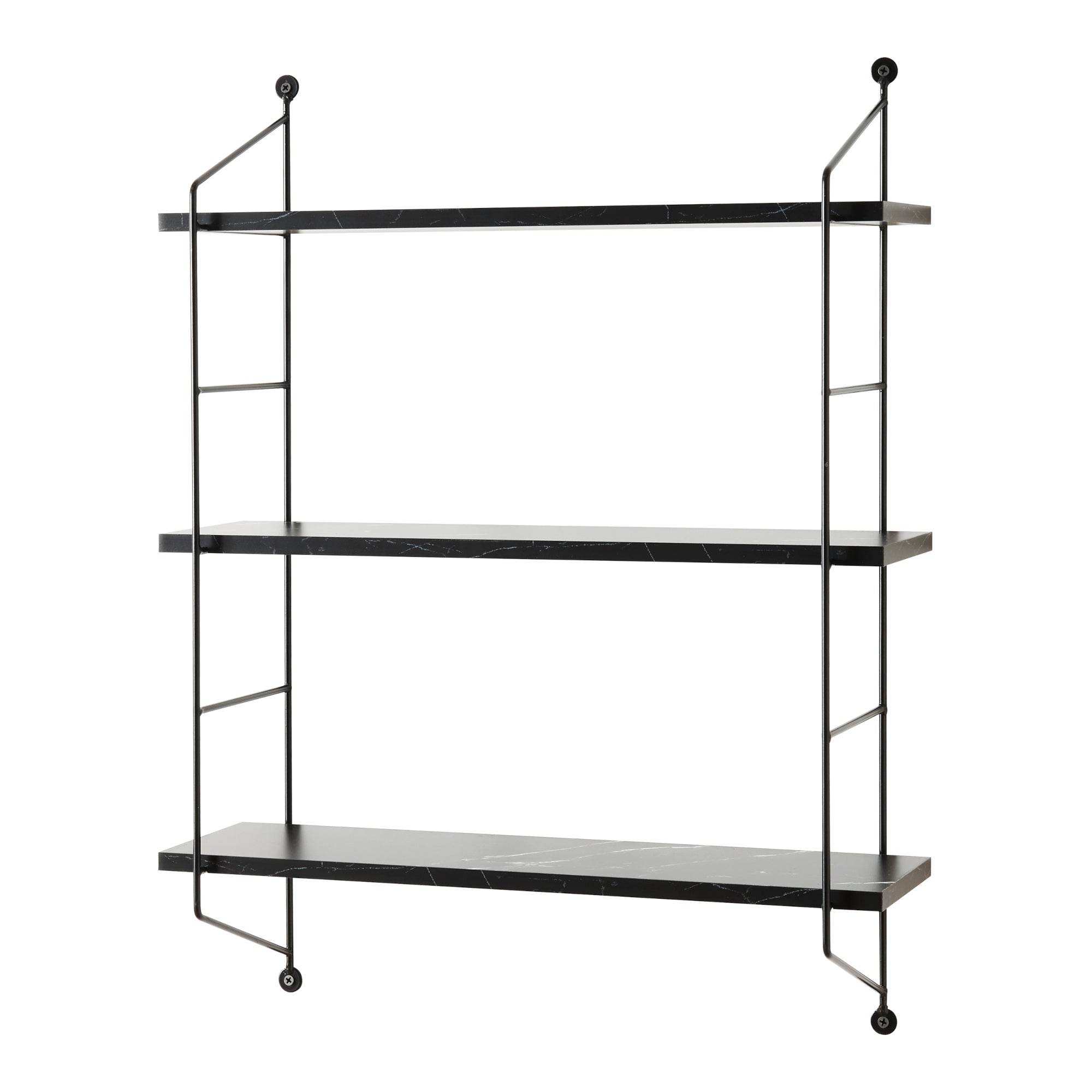 Scaffale da Parete à–sel a 3 Ripiani Regolabili 48 x 15 x 63.5 cm Effetto Marmo Nero / Nero [en.casa]