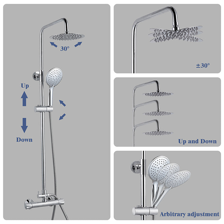 AICA ITALY Sistema Doccia con Miscelatore Termostatico a 38℃, Colonna Doccia Tondo in Acciaio Inox Altezza Regolabile 85-125cm Cromo