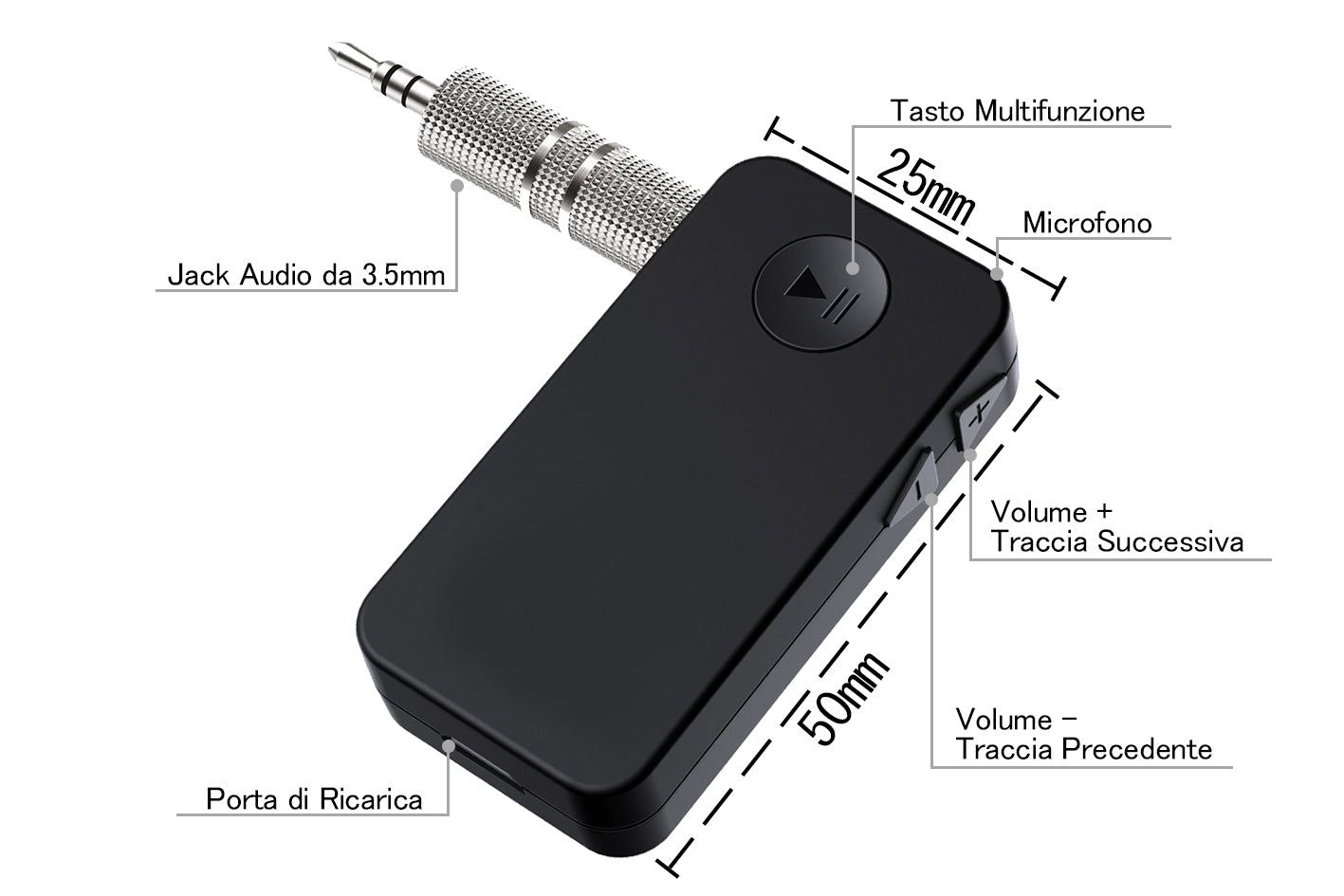 Ricevitore Bluetooth 4.1 Adattatore Wireless Audio Portatile con Microfono Stereo Auto Casa con 3,5 mm AUX