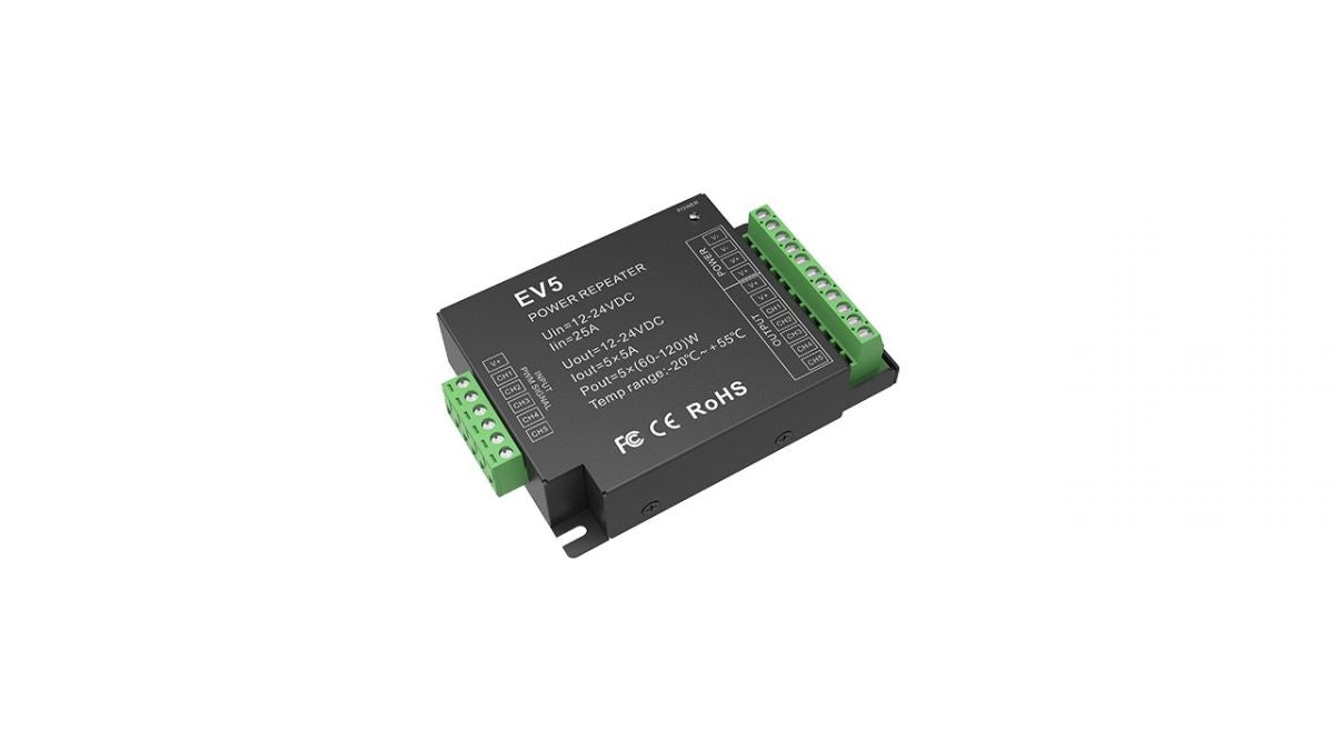 Ripetitore di alimentazione RGB CV 5CH Canali X 5A 12-24VDC EV5