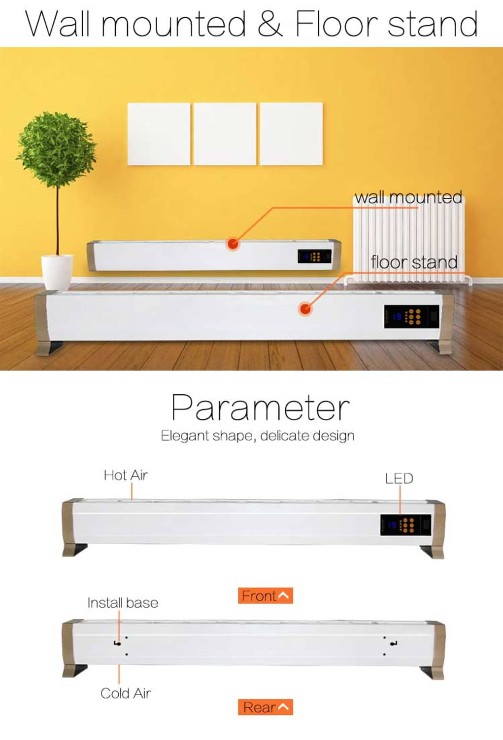 Sined Termoconvettore Elettrico Da Terra e Da Parete Con Potenza 2000w Bianco