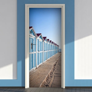 Decorazione per Porta Autoadesiva Facile da Applicare 210x83 cm Door Cover Beach Cabins