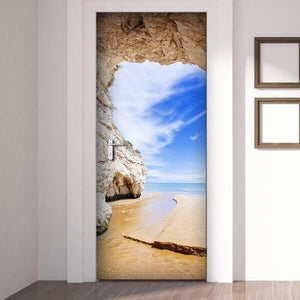 Decorazione per Porta Autoadesiva Facile da Applicare 210x83 cm Door Cover Beach Cave