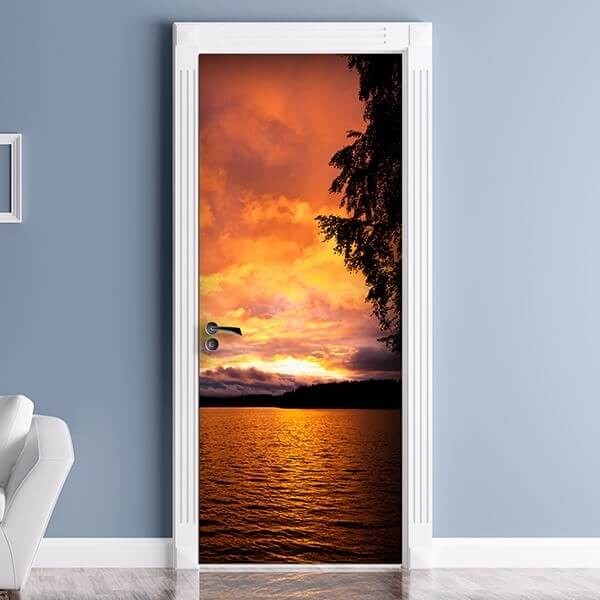 Decorazione per Porta Autoadesiva Facile da Applicare 210x83 cm Door Cover Lake Sunset