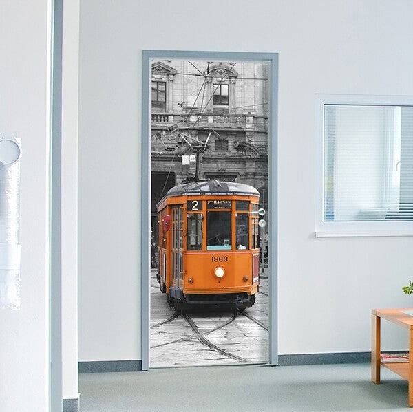 Decorazione per Porta Autoadesiva Facile da Applicare 210x83 cm Door Cover Milan - Tram