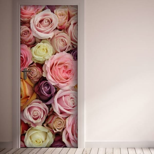 Decorazione per Porta Autoadesiva Facile da Applicare 210x83 cm Door Cover Colorful Roses