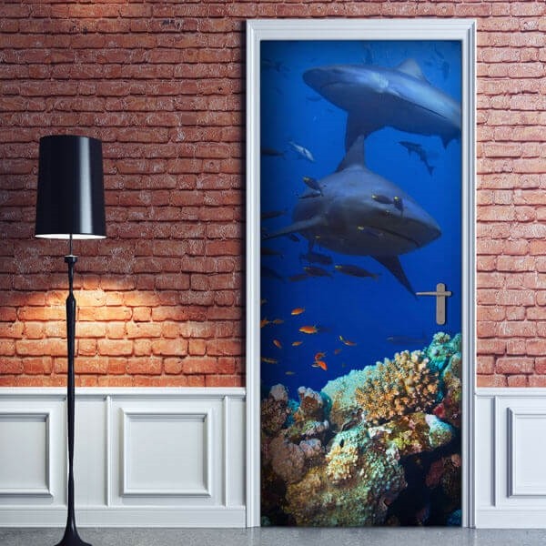 Decorazione per Porta Autoadesiva Facile da Applicare 210x83 cm Door Cover Shark