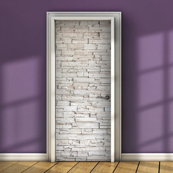 Decorazione per Porta Autoadesiva Facile da Applicare 210x83 cm Door Cover White Bricks