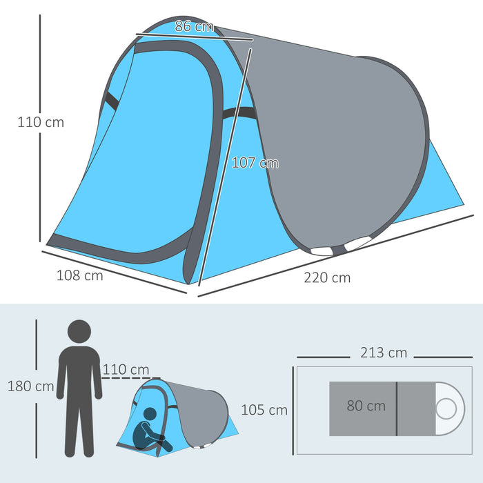 Tenda da Campeggio a Cupola con 2 Finestre e Design Pop-Up a Igloo 220x108x110 cm in Poliestere Blu