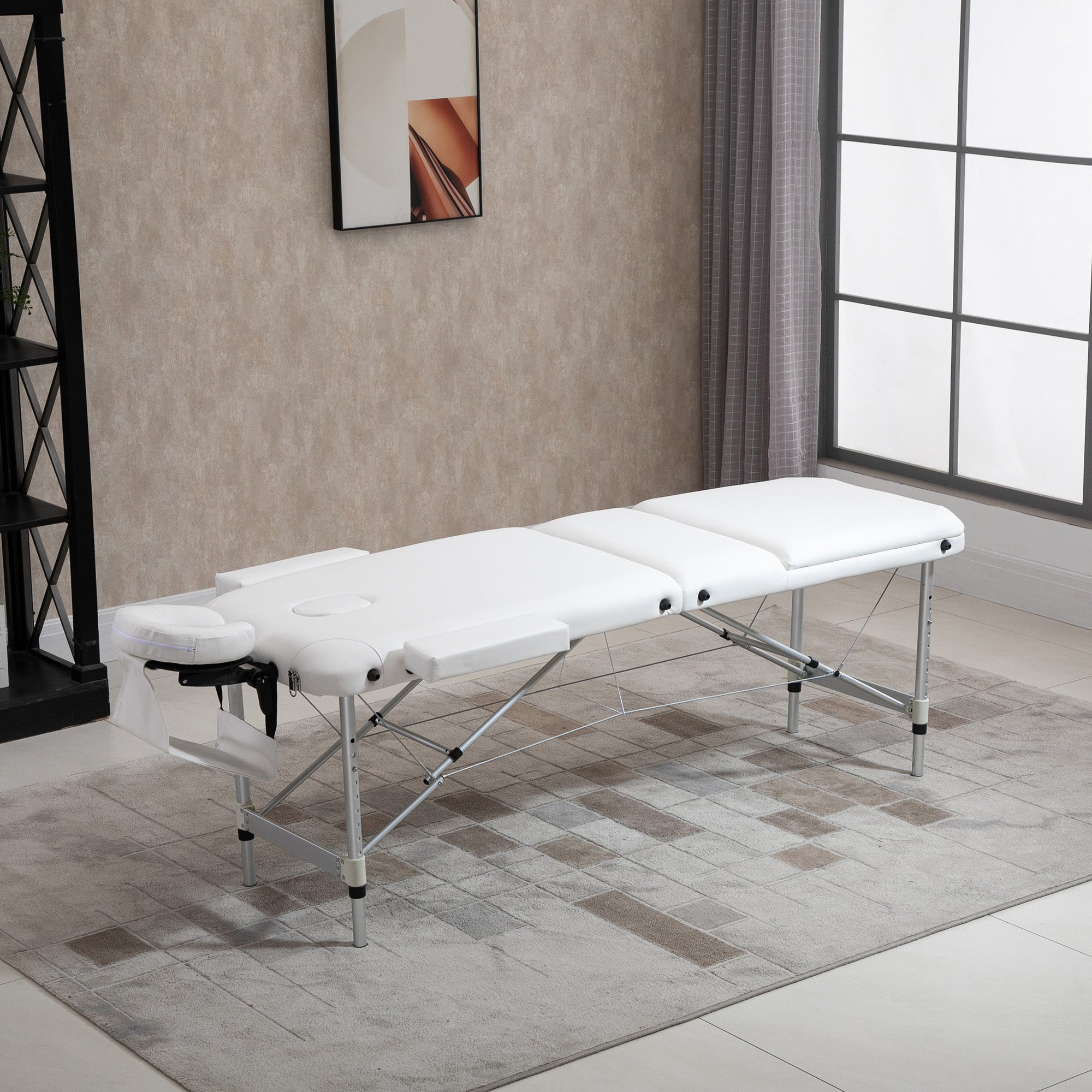 Lettino da Massaggio Fisioterapia Pieghevole 215x60x61-84 cm in Alluminio Bianco