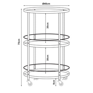 Carrello Portavivande Munkedal con 3 Ripiani Rotondi 75 x 45 cm Metallo Nero [en.casa]