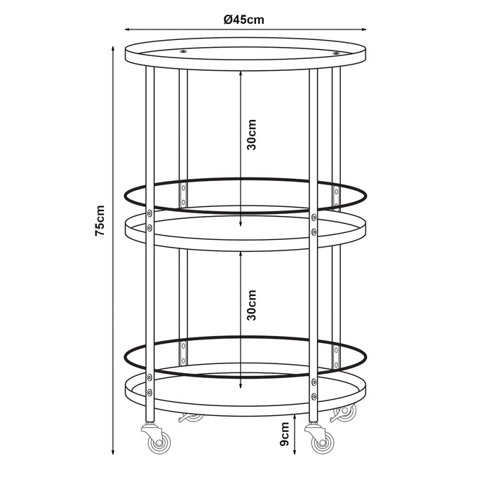 Carrello Portavivande Munkedal con 3 Ripiani Rotondi 75 x 45 cm Metallo Nero [en.casa]