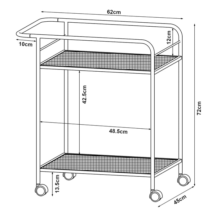 Carrello di Servizio Hole Portavivande con 2 Ripiani 72 x 62 x 45 cm Nero [en.casa]