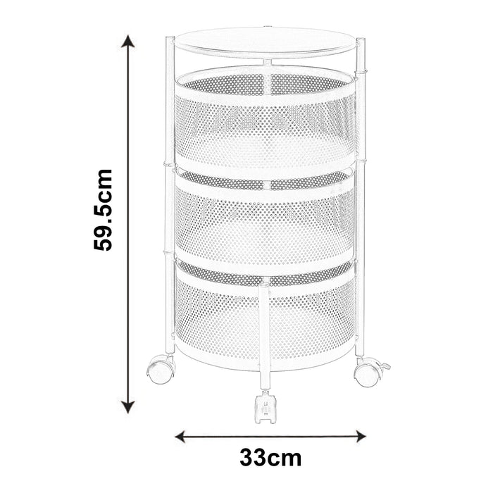 Carrello da Stoccaggio Steigen con 3 Cestelli Girevoli in Acciaio Nero [en.casa]